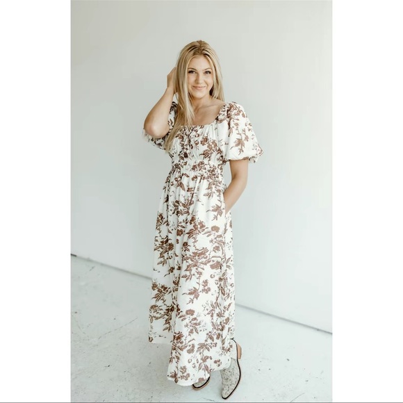 Floral Mocha Dress - Picture 1 of 11